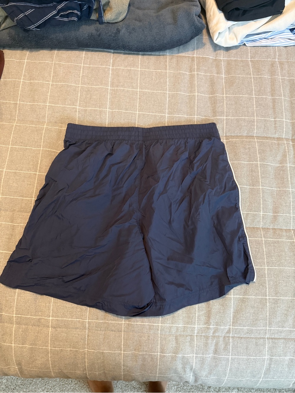 Hollister Men's Navy Athletic Shorts with Side Stripe
